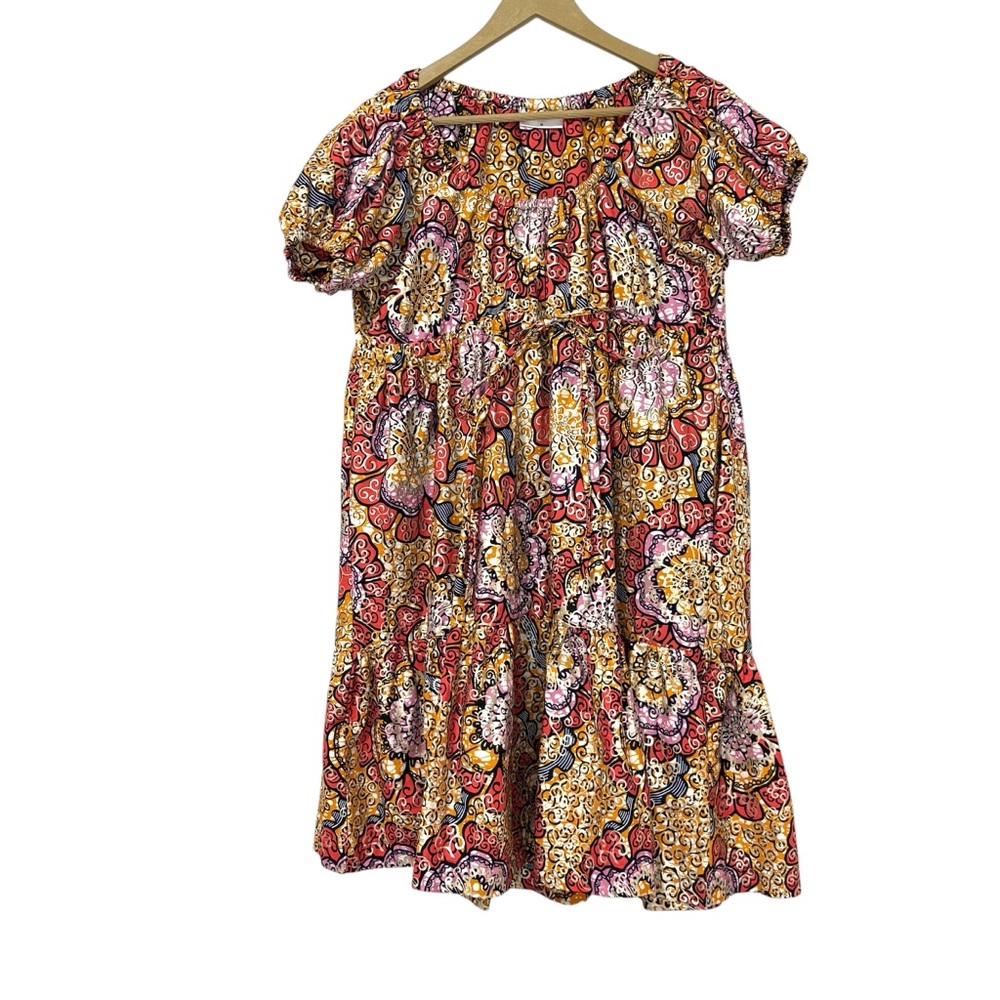 Francis + Benedict Multicolor Floral Puff‎ Sleeve Mini Dress Size XS Boho Artsy